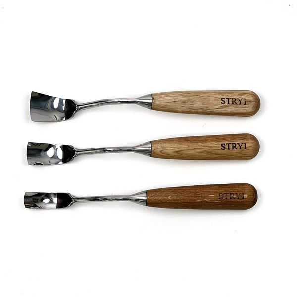 STRYI Profi 3-Pcs Duty Forged Bent Gouges Wood Carving Chisel Set