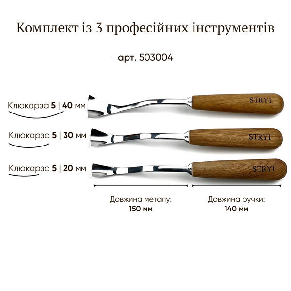 Набор кованих стамесок клюкарз силовых STRYI Profi 3шт 7503004 фото