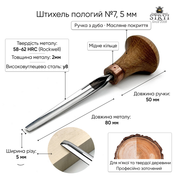 Shallow graver 5 mm STRYI Profi for micro-carving, engraving and linocut
