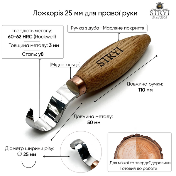 Spoon carving knife set 20, 25 and 35 mm STRYI Profi  3 pcs