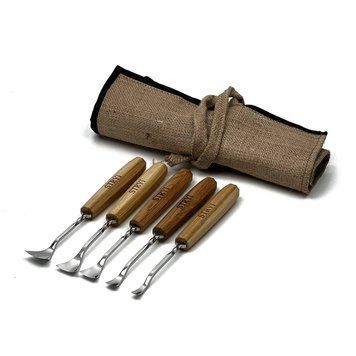 Set of fishtail bent gouges STRYI Maestro for wood carving, 5 pcs