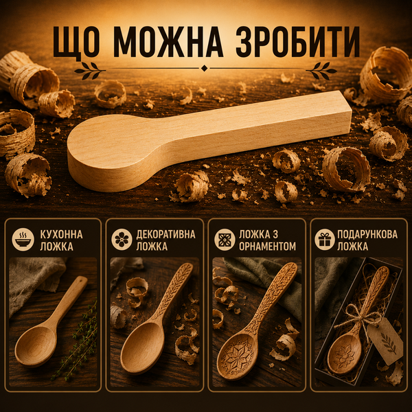 Basswood spoon blank STRYI for carving, 255&times;60&times;35 mm