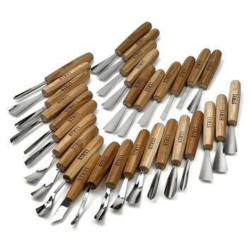 Set of forged gouges with faceted handles for wood carving STRYI Profi, 30 pcs