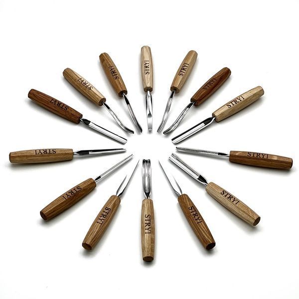 Set of compact wood carving gouges 14 pcs STRYI Profi